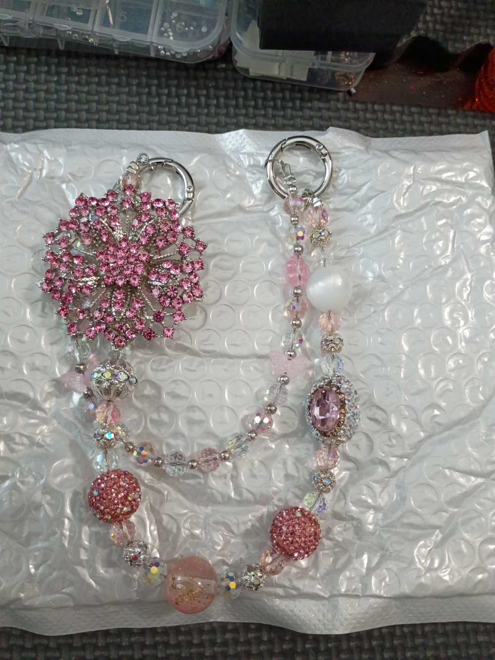 Pink Crystal Beaded Statement Keychain - Unbranded
